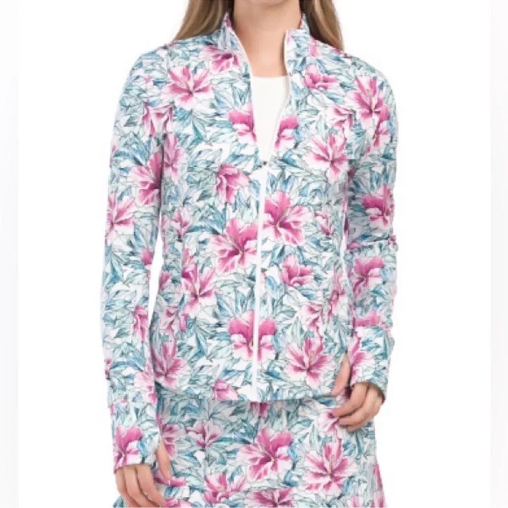 TOMMY BAHAMA Womens Hibiscus Tropical Floral Active Zip Up Jacket XS